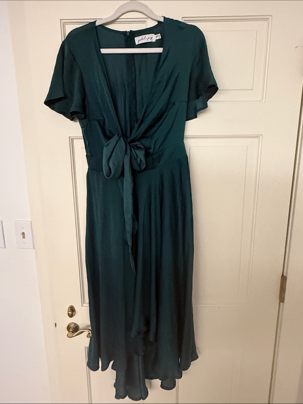 Petal & Pup Emerald Green Tie-Front Midi High-Low Dress